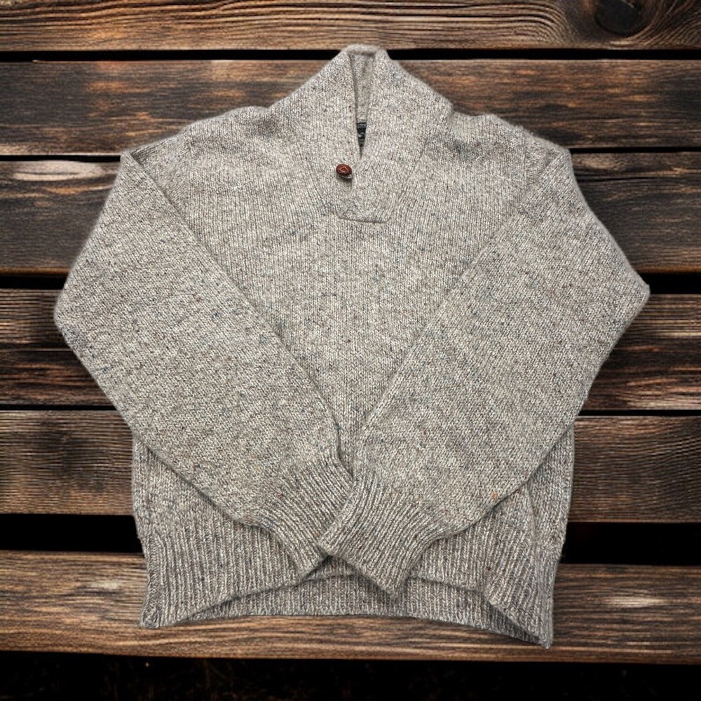 Northern Isles Mens Shawl Collar Speckled Knit Sweater Button Neck Made USA